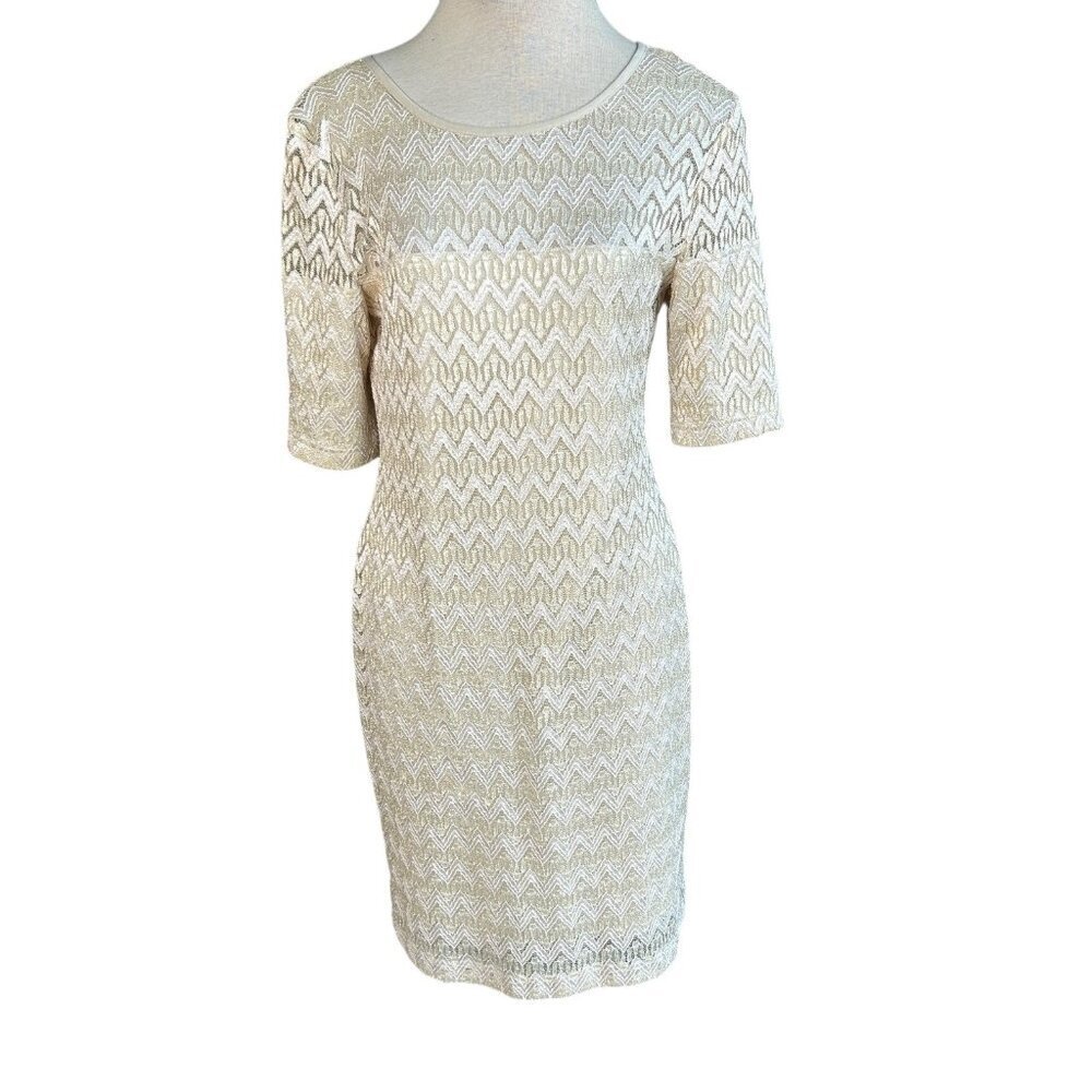 Connected Apparel Ivory Lace  1/2 Sleeve Sheath Dress Size 10